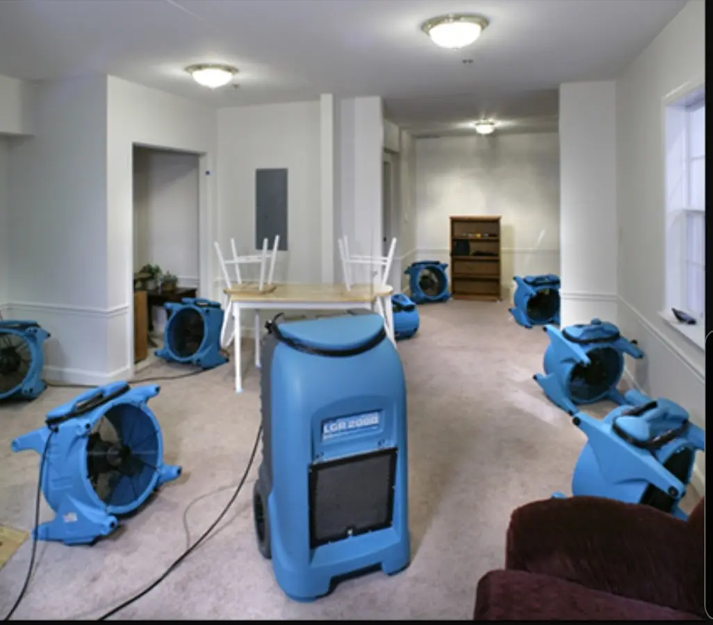 Air movers and dehumidifier setup for Water Extraction & Removal in Edgewater
